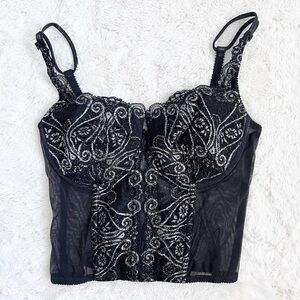 Victoria’s Secret vintage black mesh bustier with silvery embroidery